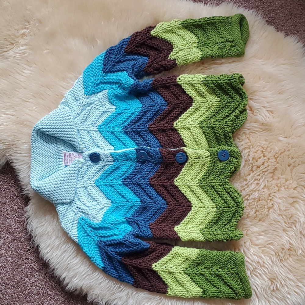 Chevron Knit Cotton Cardigan Sweater: 18-24 months